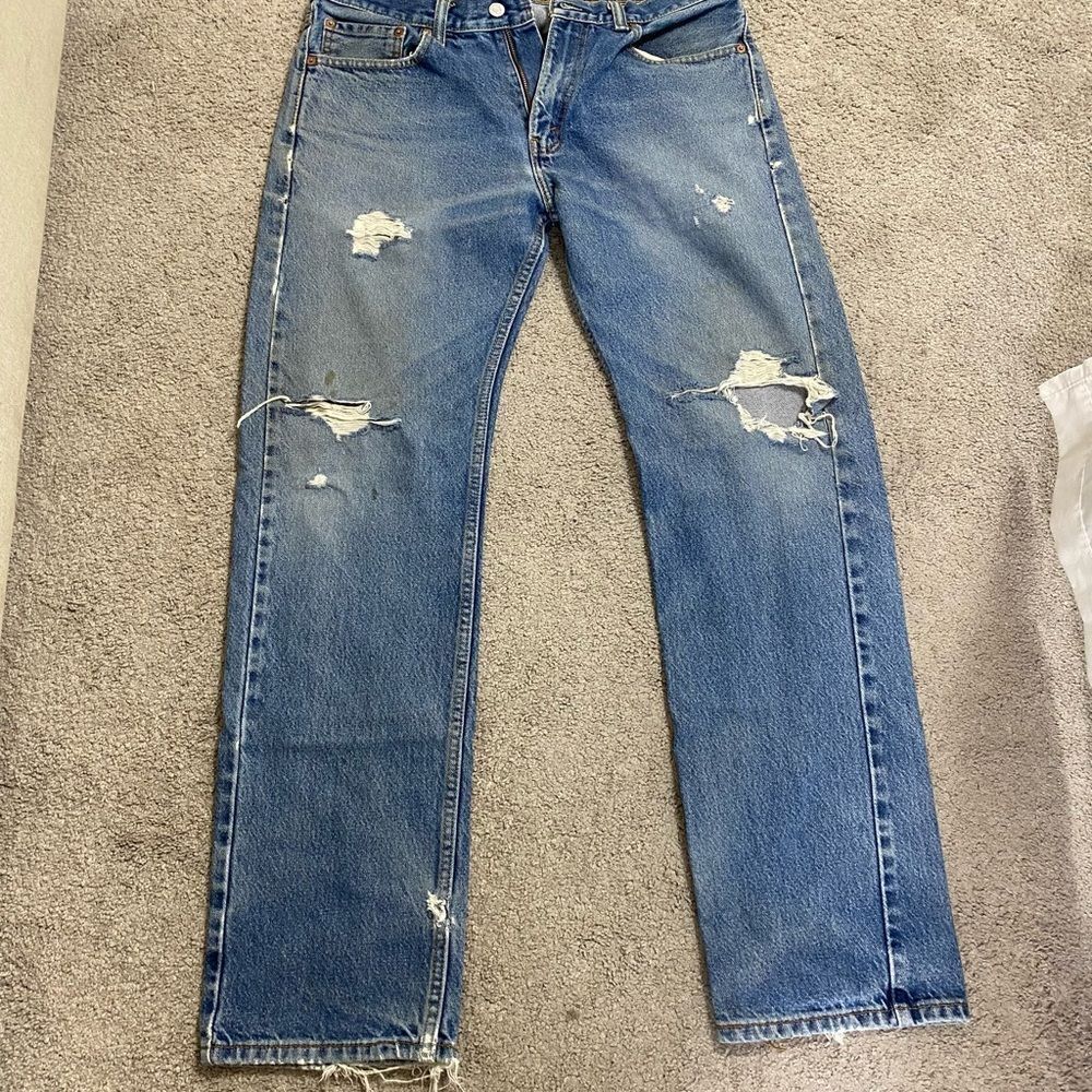 Levi's 505 Blue Straight-Leg Distressed Jeans